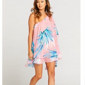 Show Me Your MuMu Pink and Blue One Shoulder Dress